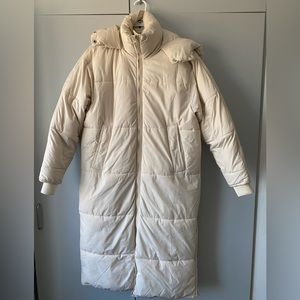 BEIGE ZARA LONG PUFFER COAT length is past the knees US SIZE S